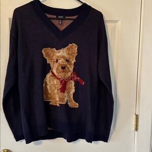 Jones New York Navy V-Neck Sweater with Dog Design